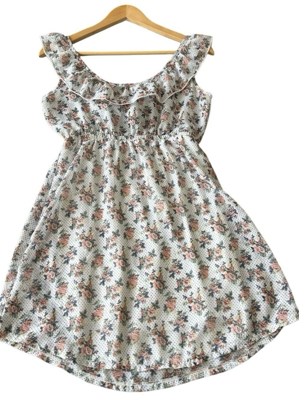 Rue21 White Floral Mini Dress with Pink Roses